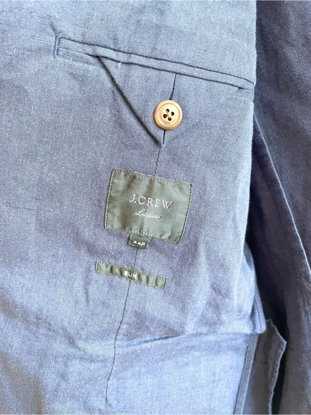 J Crew Mens Blazer Ludlow Unlined Somelos 44R Slim Navy Linen Cotton Summer